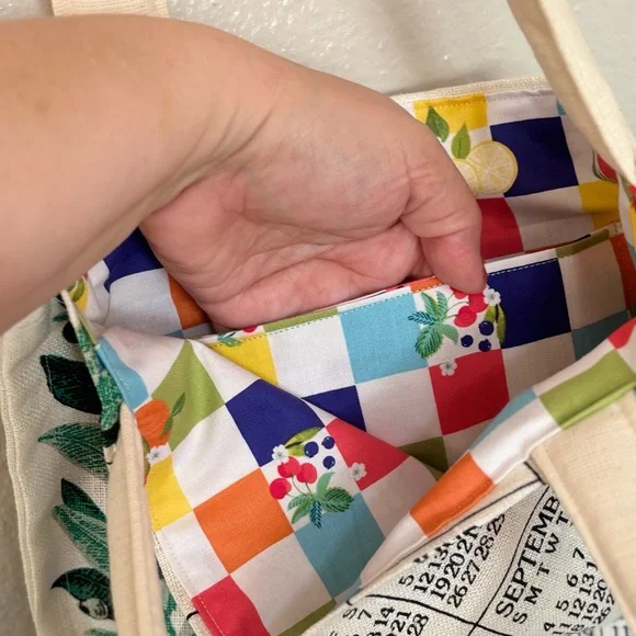 Hand Crafted Canvas Tote with Blueberry and Basket Design - Picture 5 of 6